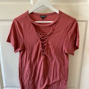 Express Women's Short Sleeve Lace-Up Top in Rose